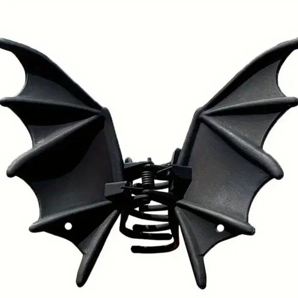 Goth Punk Costume Metal Bat Wings New Black Hair Clip 3"x4" Cosplay - Picture 2 of 5